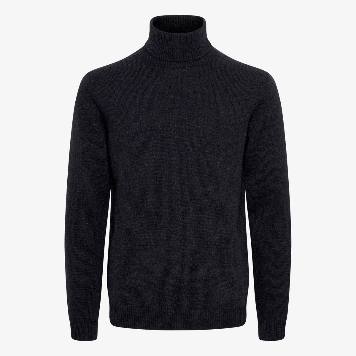 Col Roulé noir anthracite en maille de laine, vue de face, col roulé et poignets côtelés