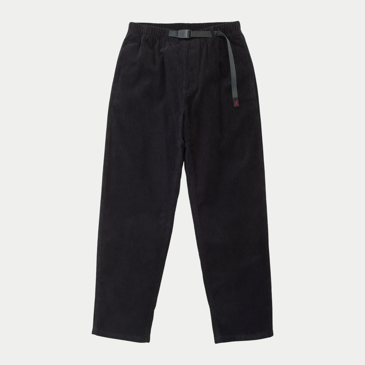G-pant Velours Noir Gramicci - vue de face à plat, ceinture-sangle nylon à boucle et taille élastiquée