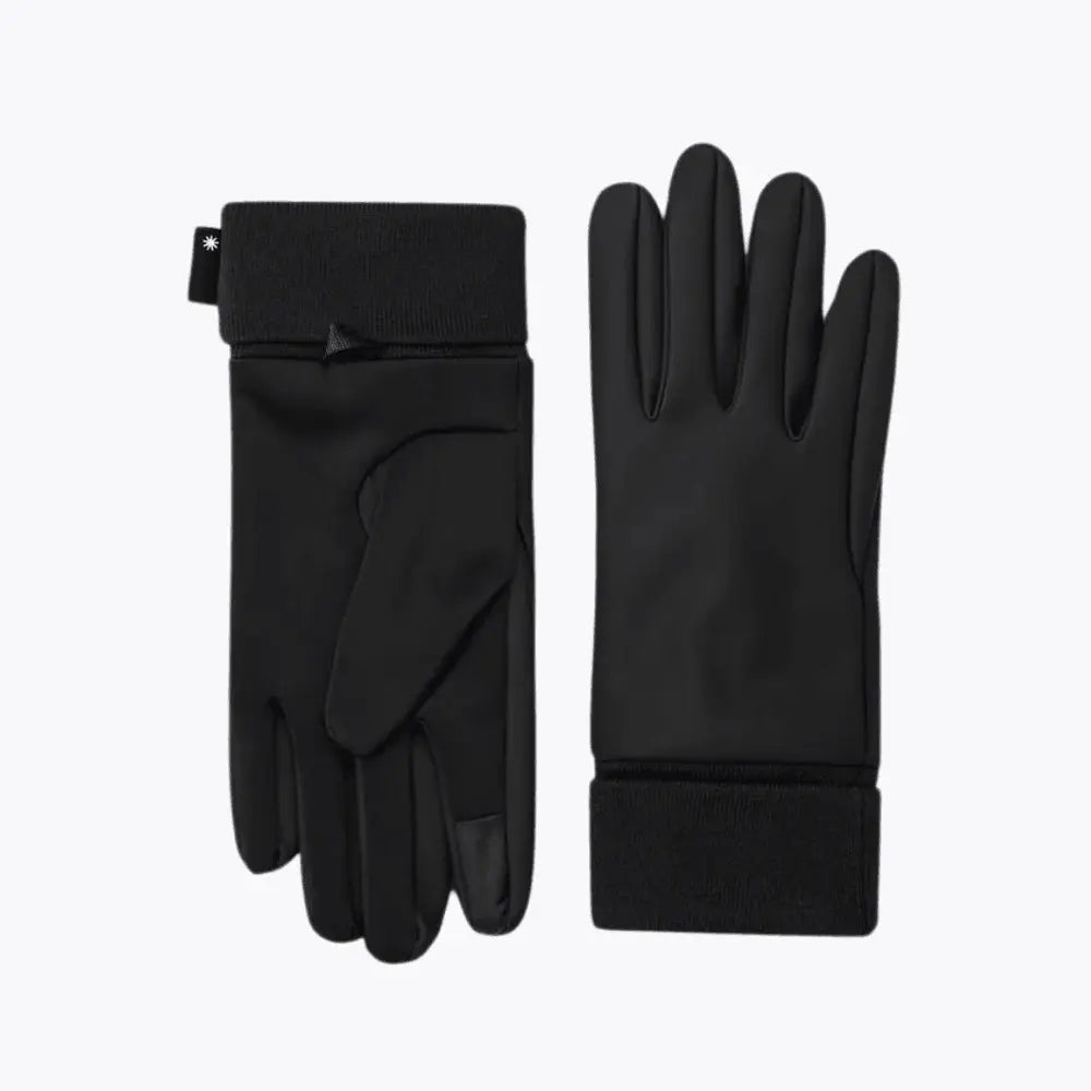 Paire de gants noirs à plat, dessus enduit et poignets en bord-côte retournés