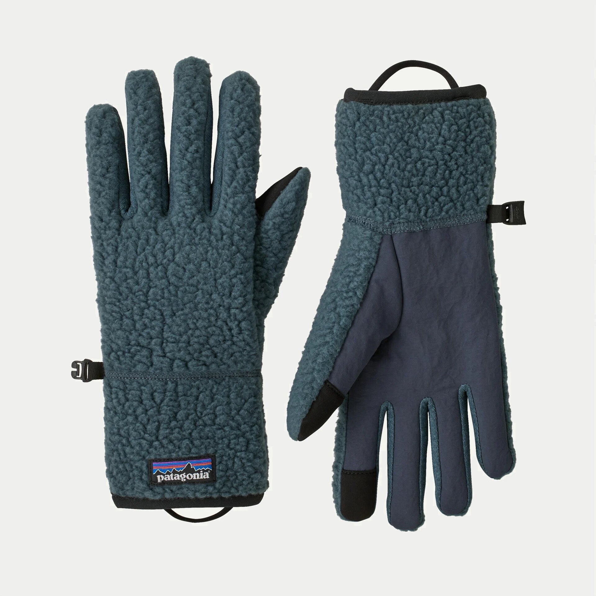 Gants Patagonia Retro Pile Summit Blue - dos en polaire sherpa bleu ardoise et paume nylon marine à embouts tactiles