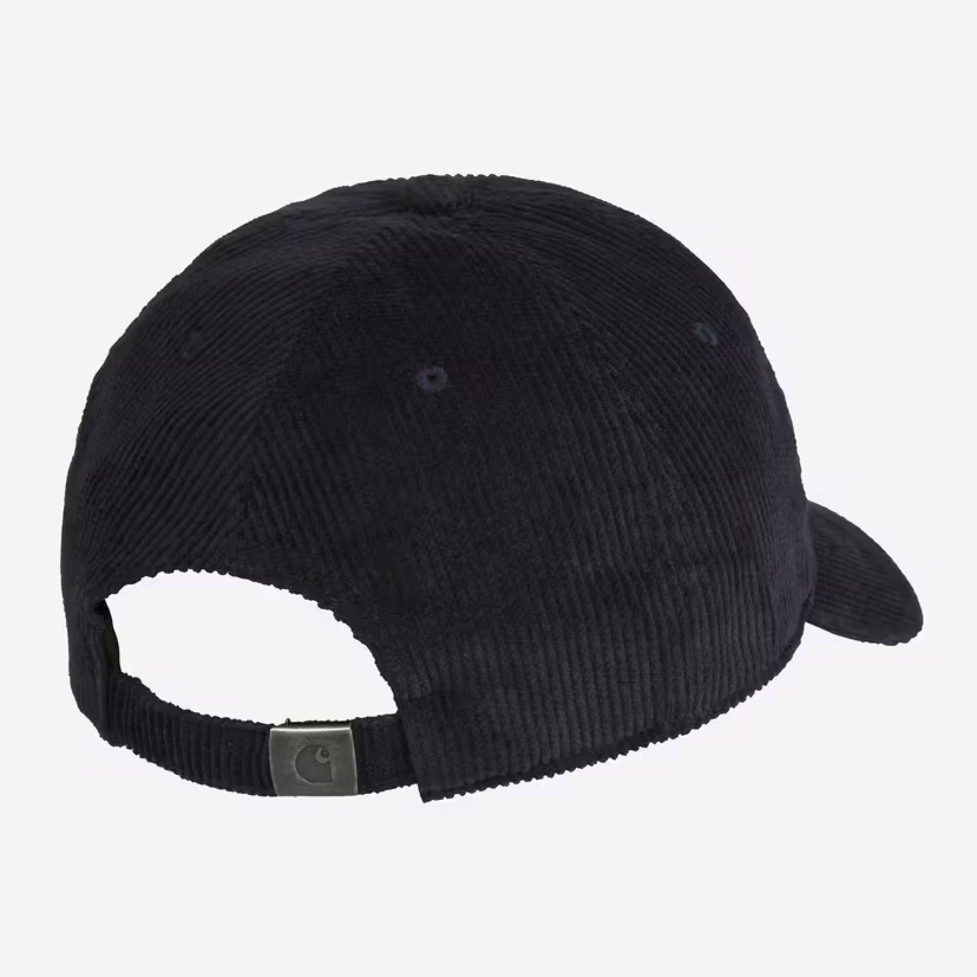 Casquette Harlem Carhartt WIP bleu marine, vue de dos : sangle réglable en velours et boucle métal Carhartt