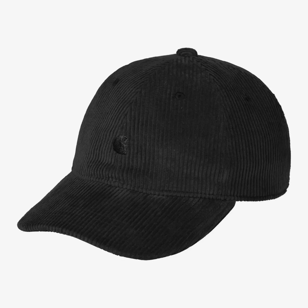 Casquette Harlem Cap noire en velours côtelé à grosses côtes, logo brodé ton sur ton et visière courbée
