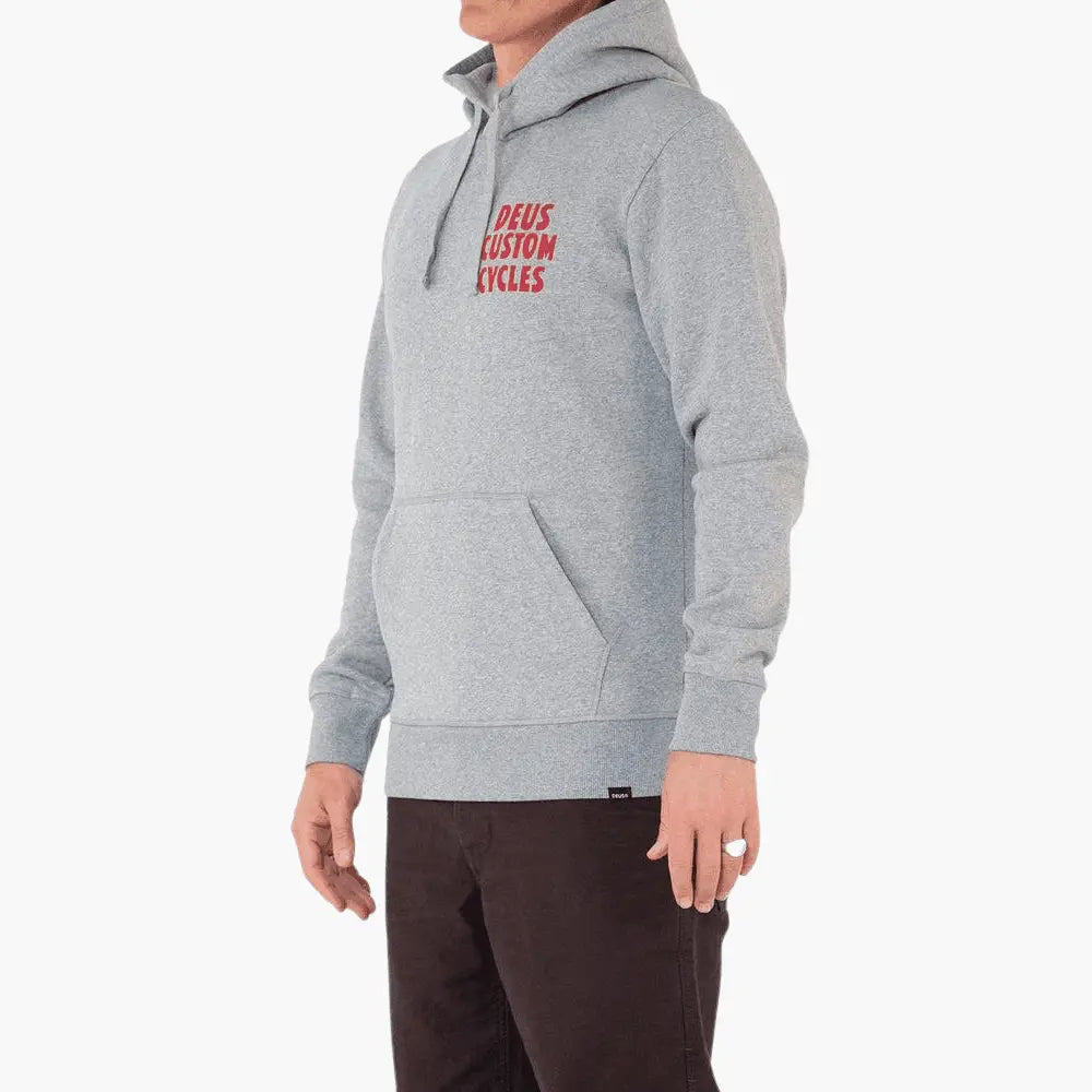 Sweat à capuche Illusions gris chiné porté de trois quarts, poche kangourou et cordons de capuche