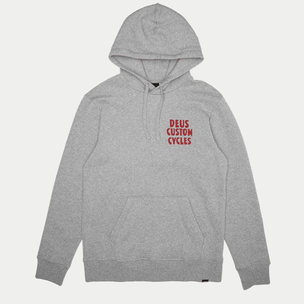 Sweat à capuche Illusions gris chiné, print poitrine Deus Custom Cycles rouge en trois lignes