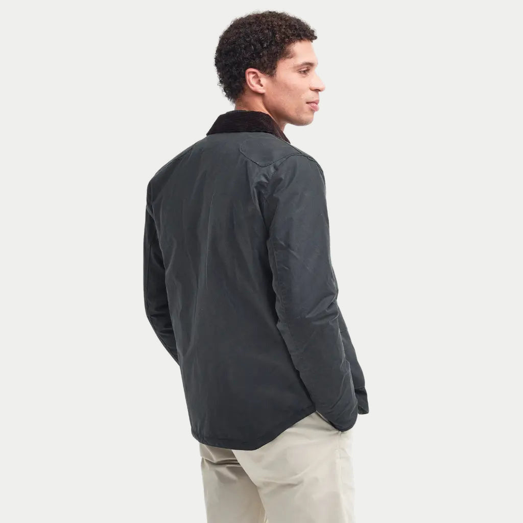 Veste Reelin Sage Barbour - portée de dos, toile cirée gris ardoise et empiècement d'épaule