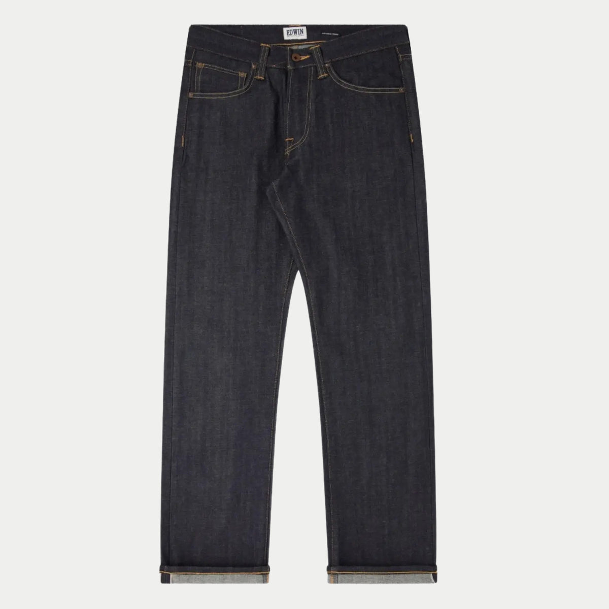 Jean Ed47 Regular Straight en denim brut Unwashed indigo très foncé, jambe droite, ourlets retroussés