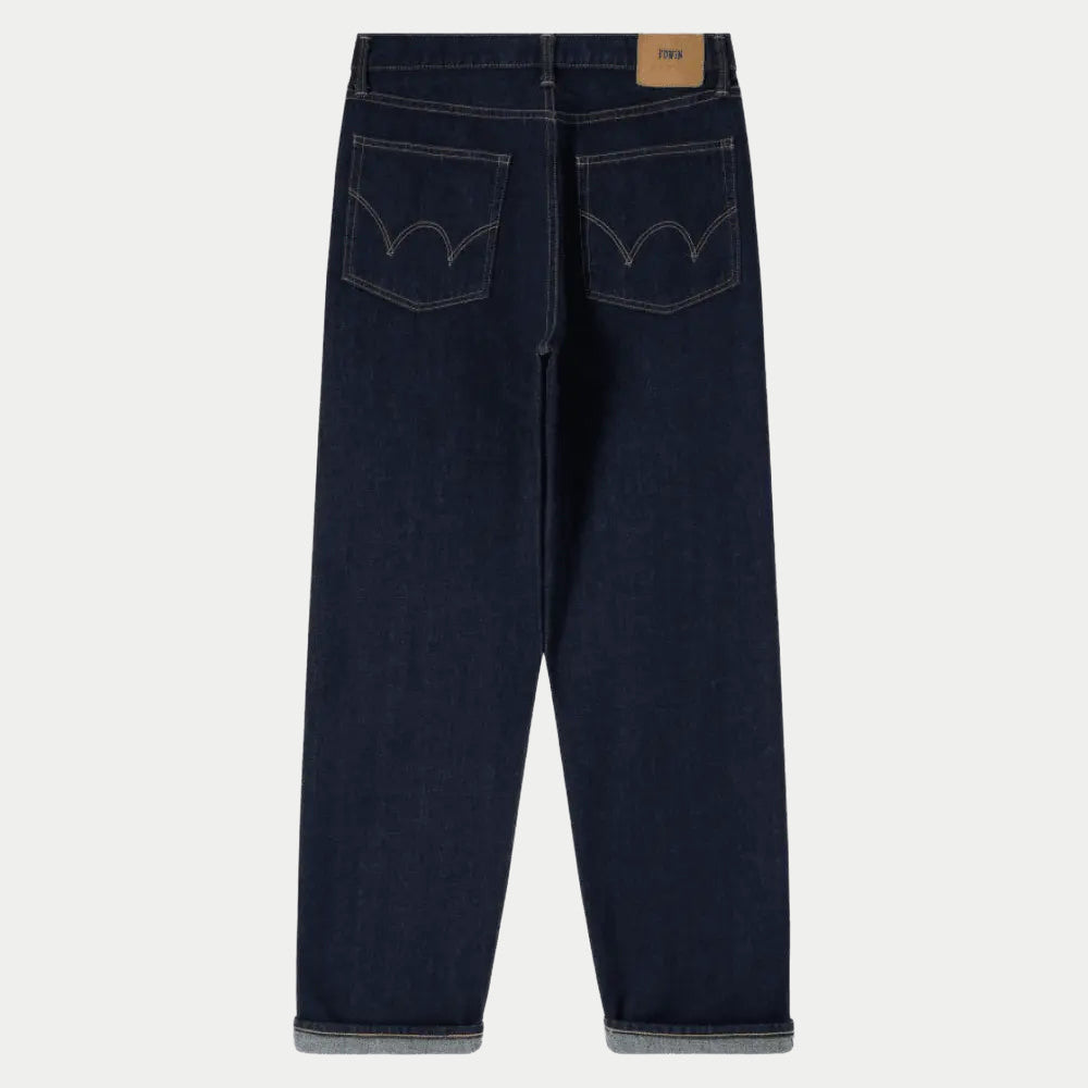 Dos à plat du jean Loose Blue Rinsed, jambe large et poches arrière à double arc surpiqué