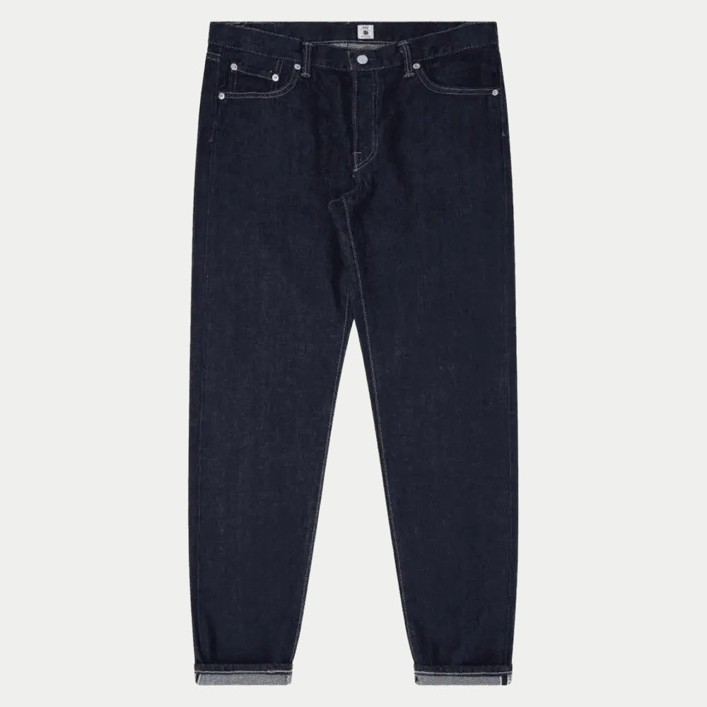 Jean Selvedge Regular Tapered en denim Kurabo Blue Rinsed à plat, jambe fuselée, ourlets retroussés
