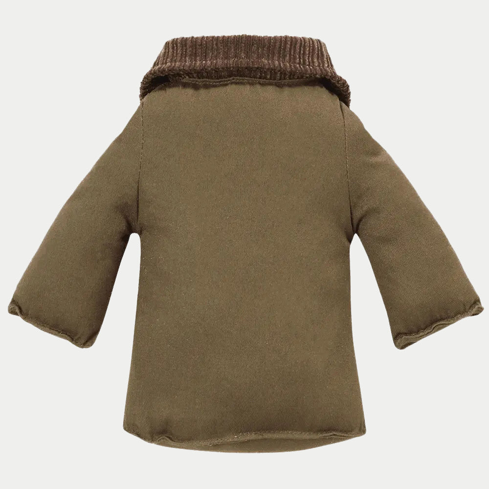 Dos uni du jouet veste olive, col en velours côtelé brun et manches rembourrées