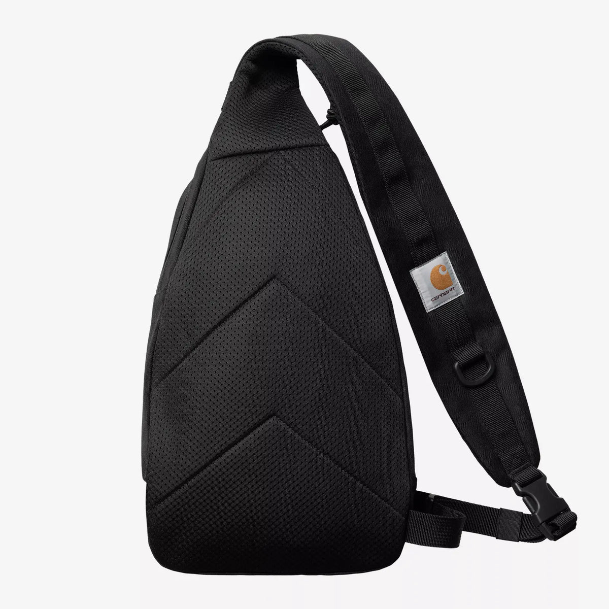 Dos de la sacoche Kyle Sling noire, panneau mesh gaufré à chevrons, sangle réglable et boucle à clip