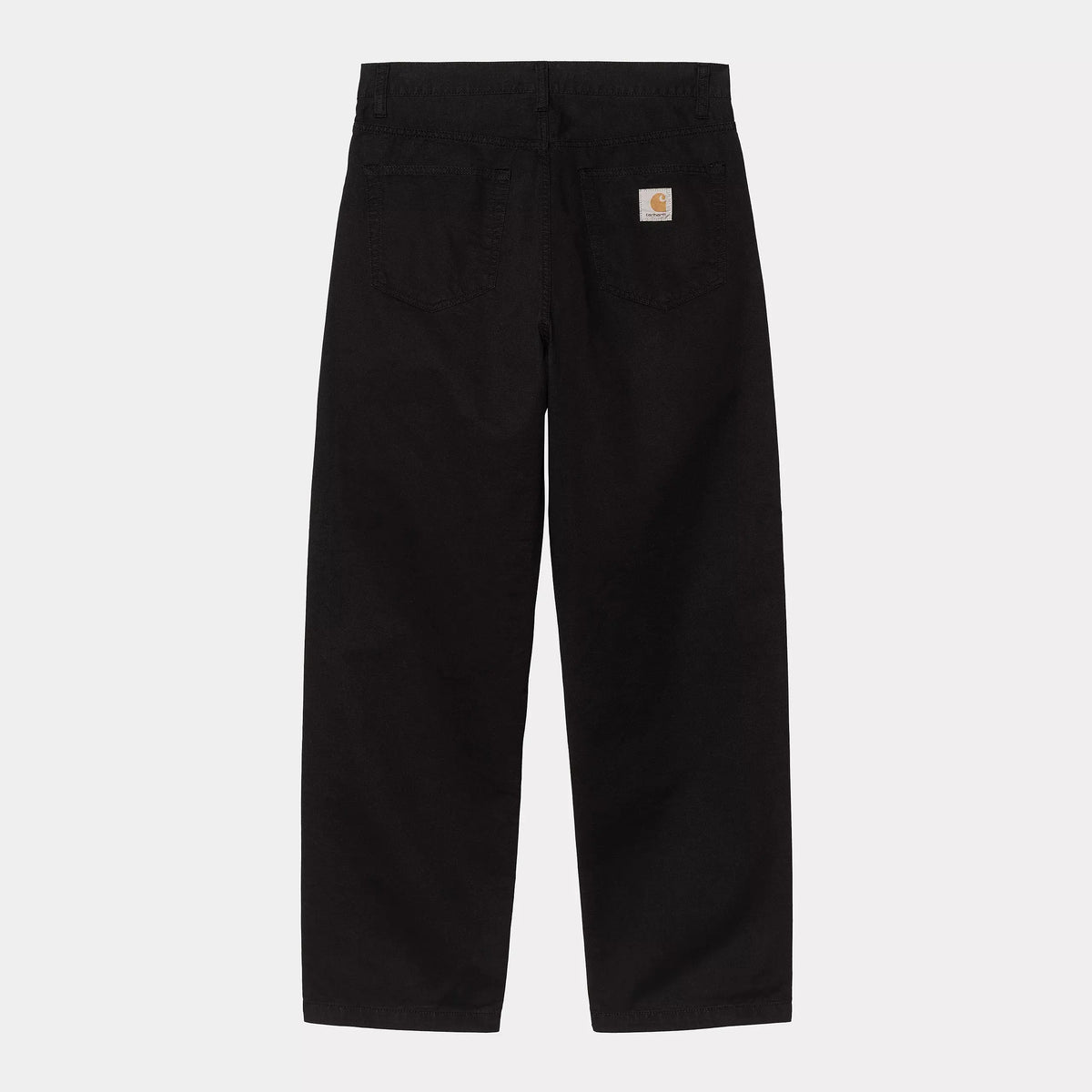 Dos à plat du Landon Pant Noir, deux poches plaquées à fond pointu, empiècement et Square Label Carhartt