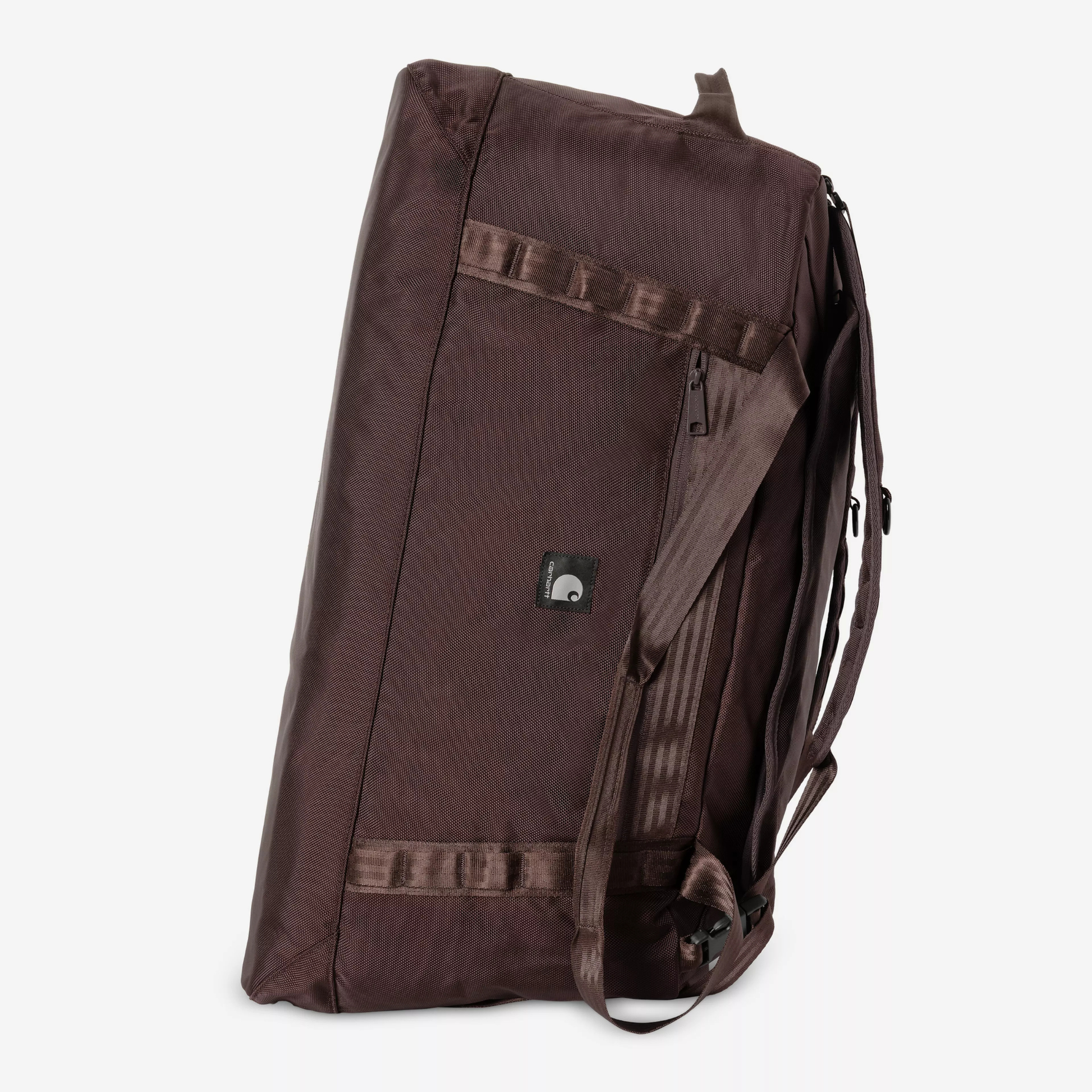 Sac de voyage Richmond brun bordeaux Carhartt WIP de trois quarts, sangles latérales et base renforcée