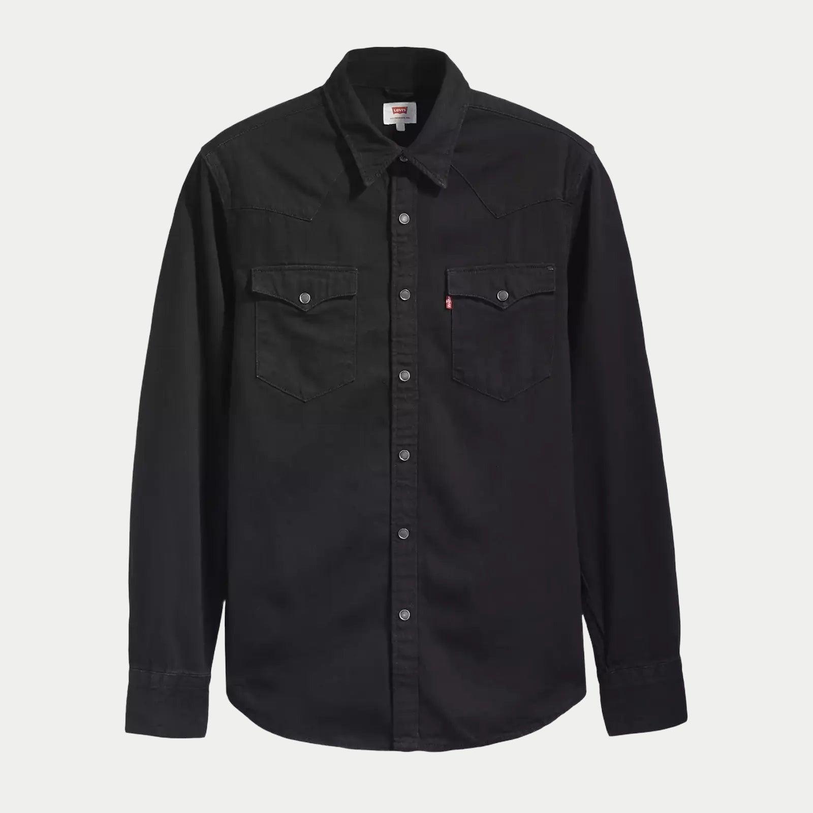 Chemise Western Barstow Marble Black Denim Rinse Levi's, à-plat de face : empiècements western et deux poches à rabat