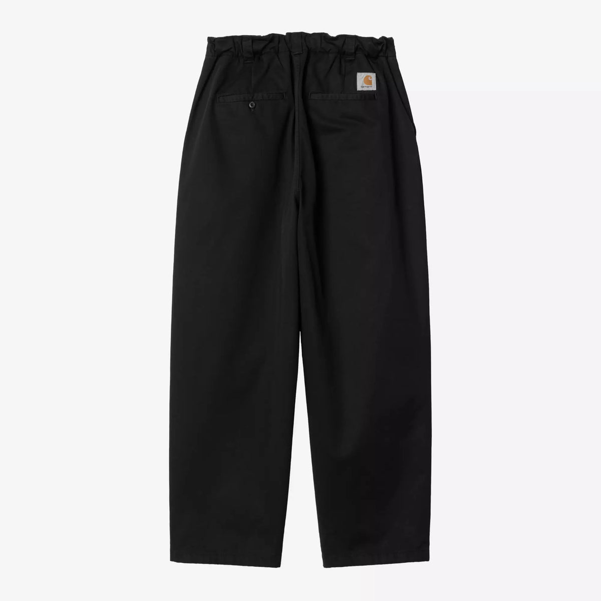 Marv Pant noir Black Stone Washed à plat de dos, taille élastiquée froncée, poches passepoilées et Square Label