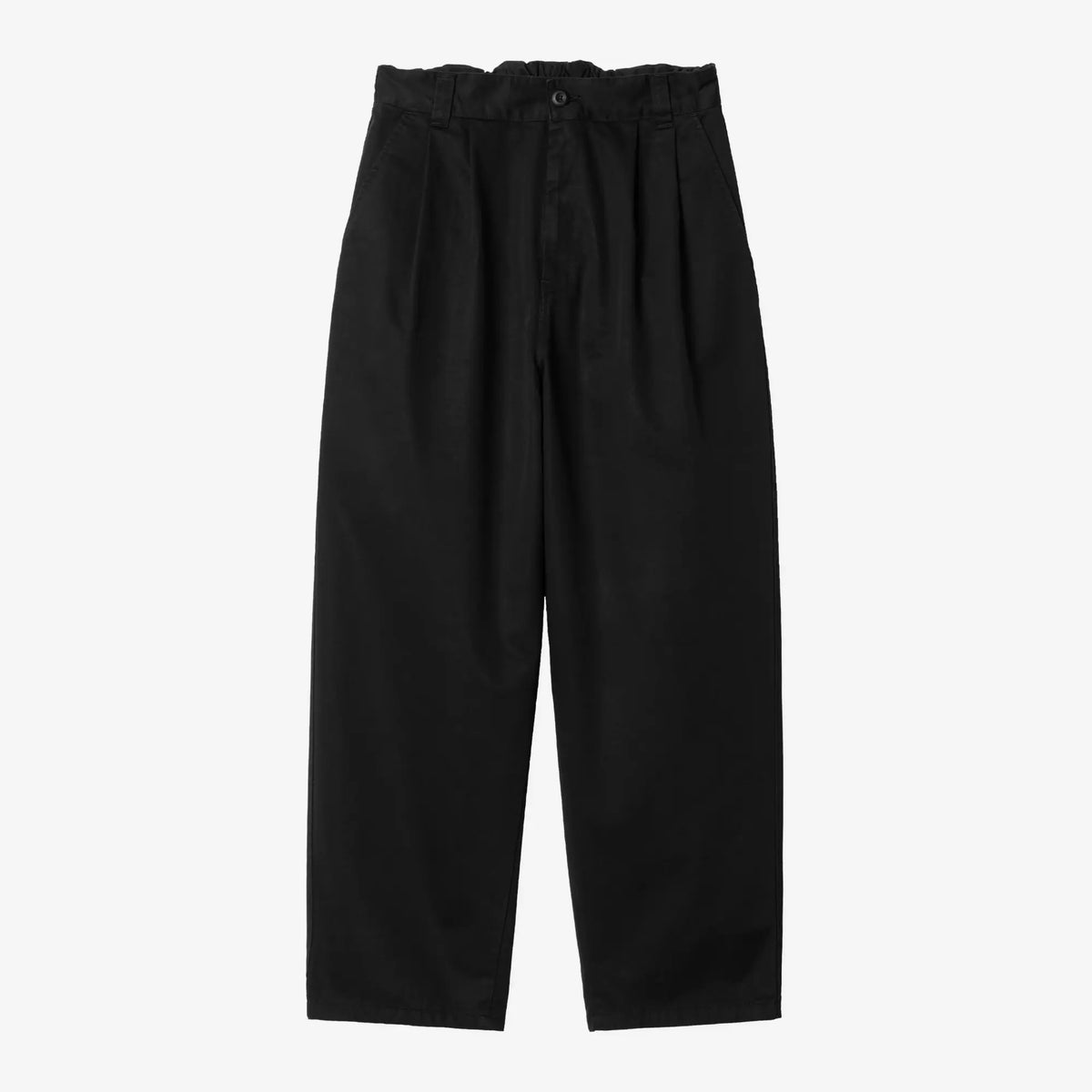 Marv Pant noir, délavage Black Stone Washed, à plat de face : deux plis avant, jambe large, taille froncée
