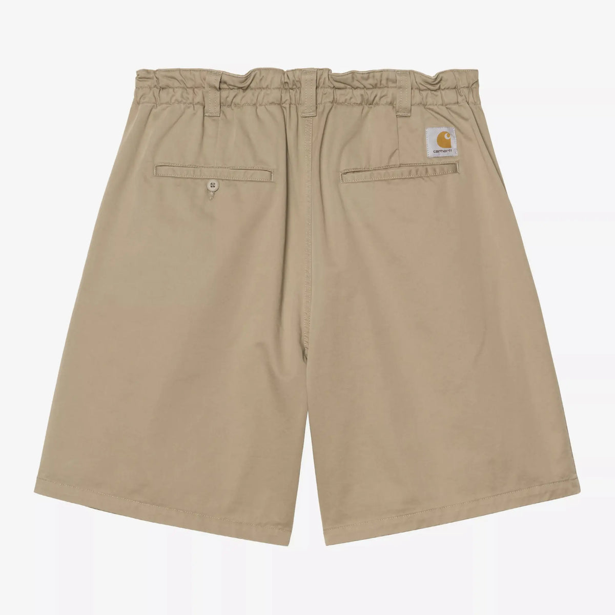Dos du Marv Short beige sable : taille froncée, poches passepoilées boutonnées et étiquette logo à droite
