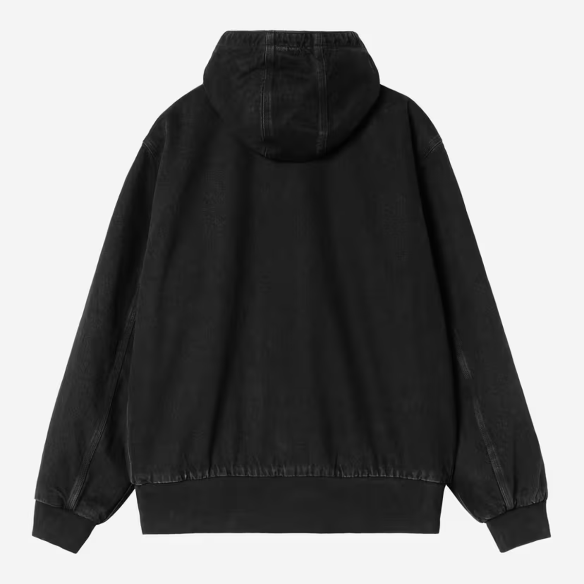 Dos à plat de la veste OG Active Carhartt WIP en denim noir délavé, capuche et bord-côtes