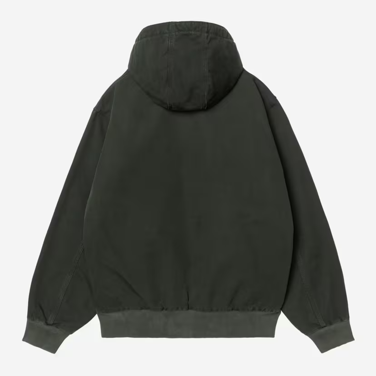 Dos à plat de la veste OG Active Carhartt WIP en toile vert sapin, capuche et bord-côtes
