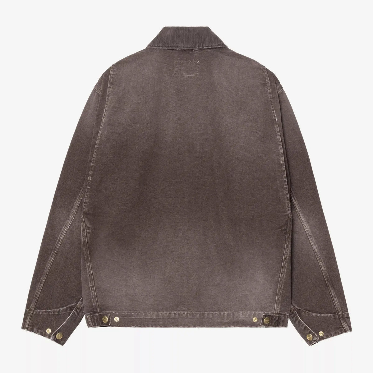 Dos à plat de l'OG Detroit Jacket Tobacco Destroy Wash, toile patinée et pattes de serrage à pressions