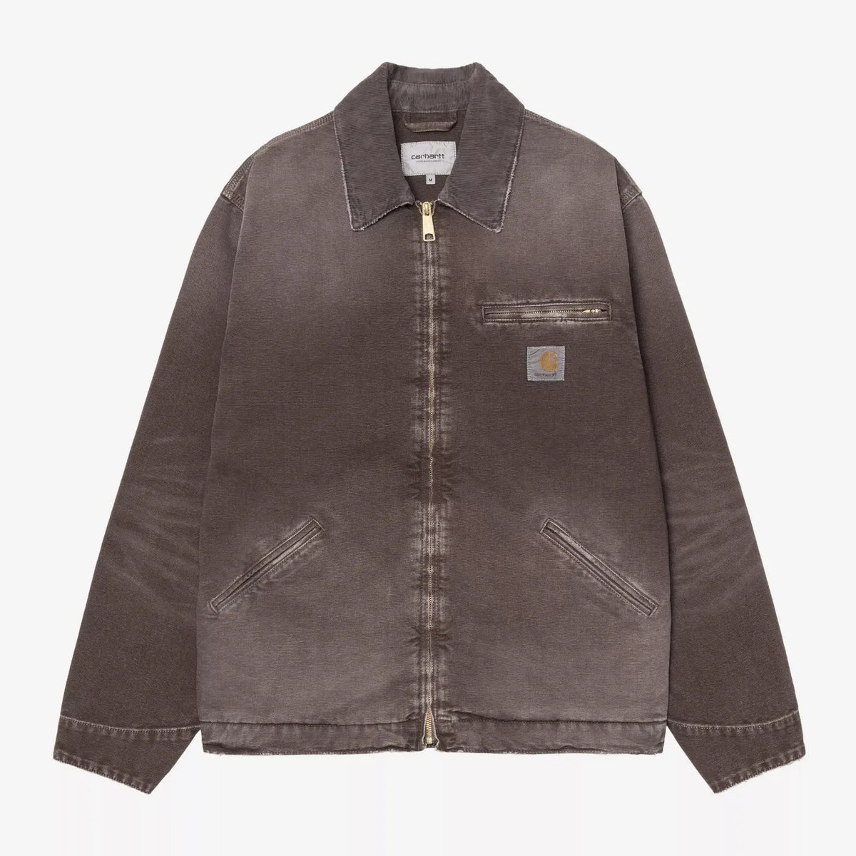 OG Detroit Jacket à plat de face, délavage Tobacco Destroy Wash et col en velours côtelé ton sur ton