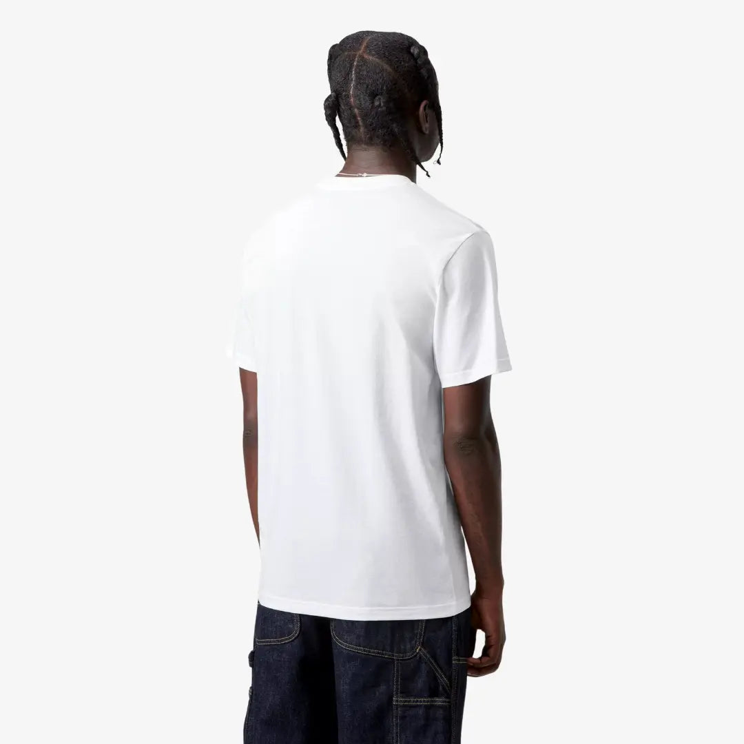 T-shirt blanc du pack vu de dos sur le porté, dos uni sans aucun marquage et épaules qui tombent droit