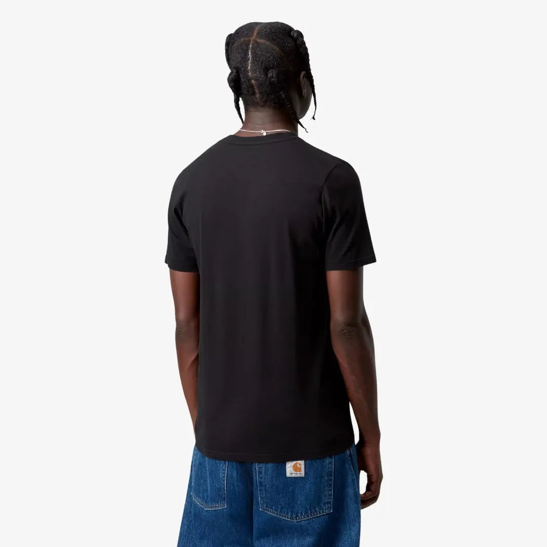 T-shirt noir du pack vu de dos sur le porté, surpiqûre d'encolure nette et corps uni sans aucun marquage