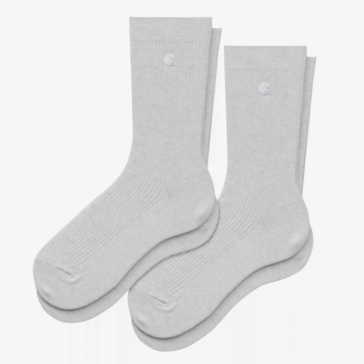 Chaussettes Madison Carhartt WIP gris clair chiné, côtes verticales et logo C brodé blanc sur la tige