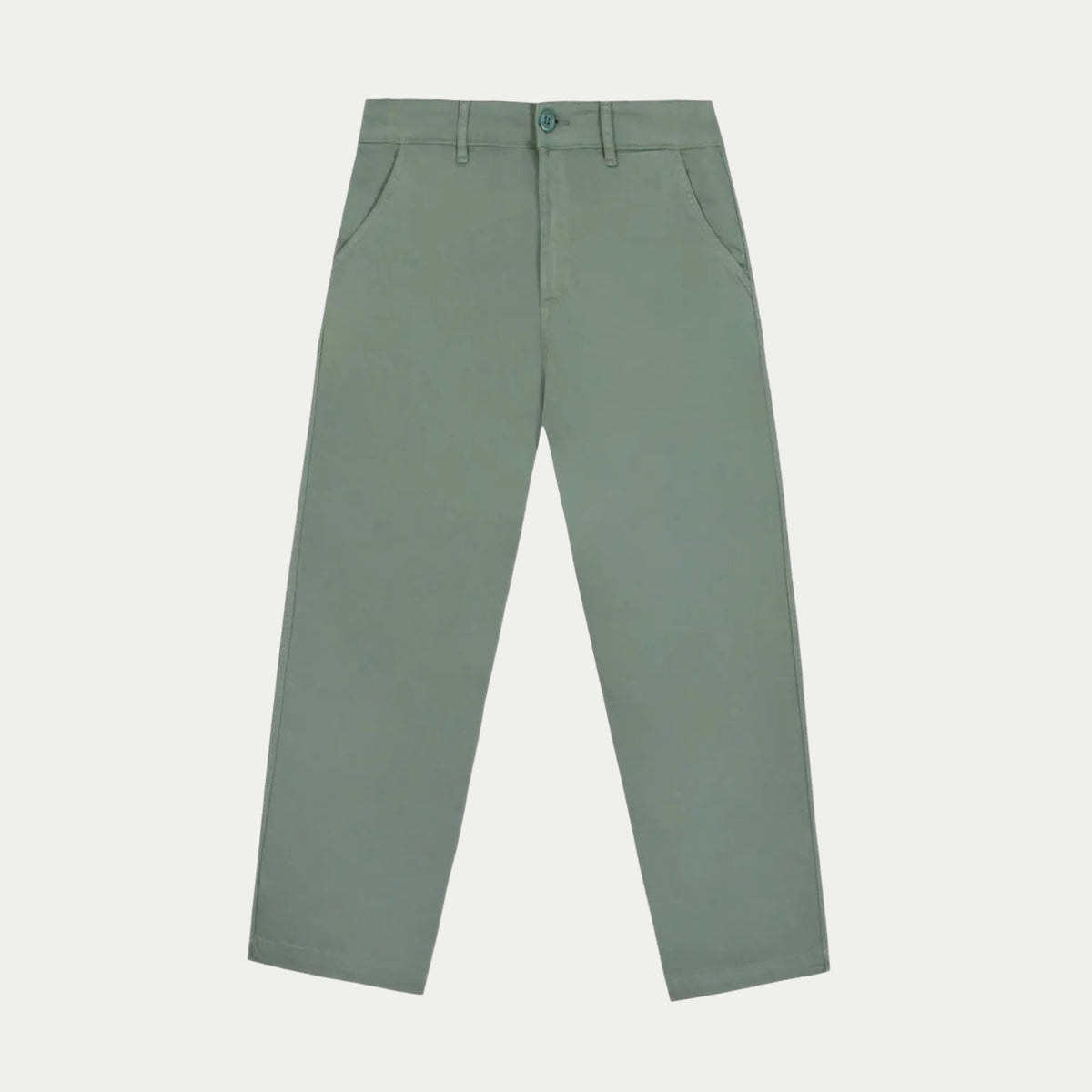 Pantalon Brix Regular vert clair à plat, coupe droite et bouton de taille ton sur ton