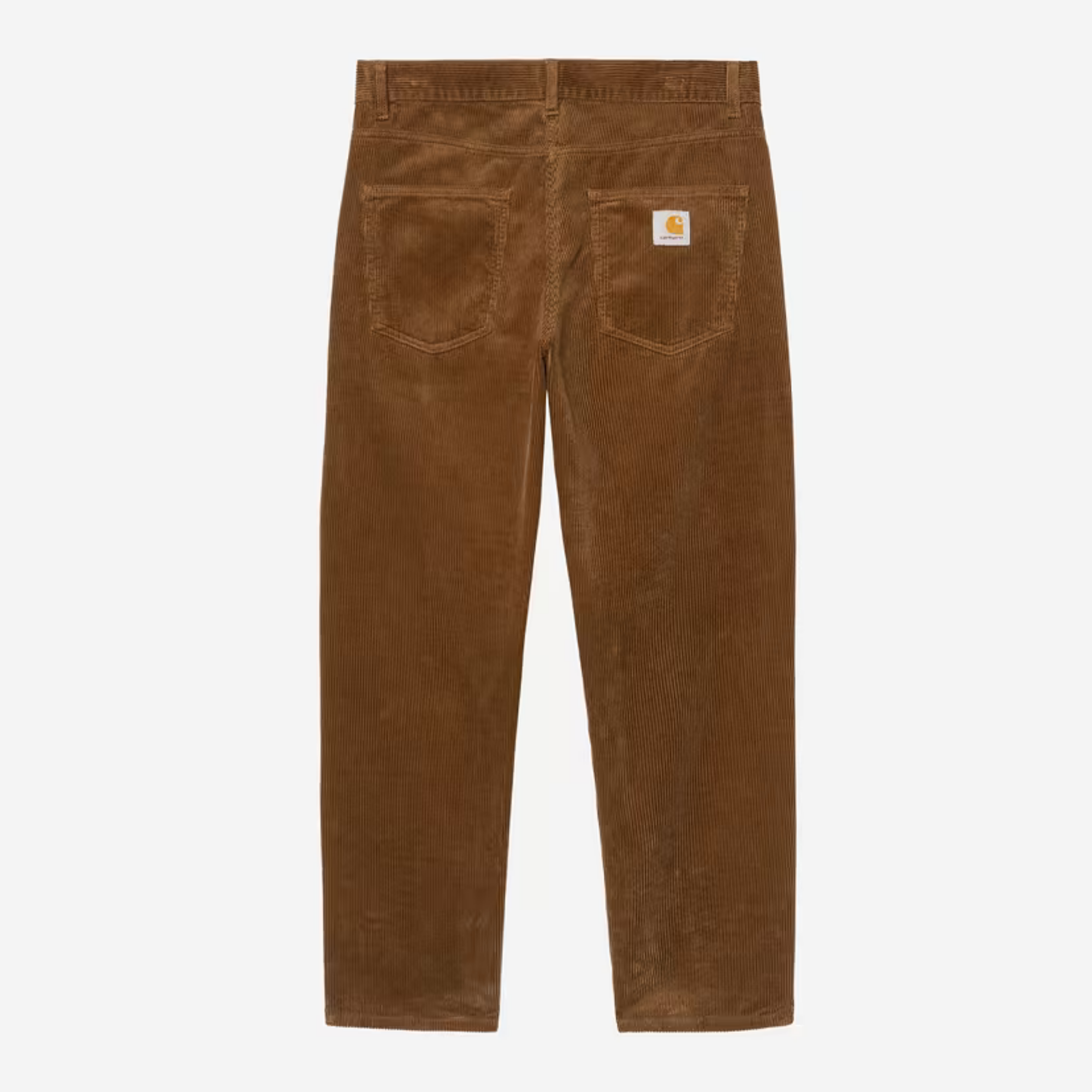 Pantalon Newel velours marron Carhartt WIP vu de dos à plat, étiquette Square Label sur la poche droite