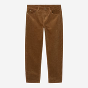 Pantalon Newel Carhartt WIP en velours côtelé marron WIP H Brown, vue de face à plat, cinq poches