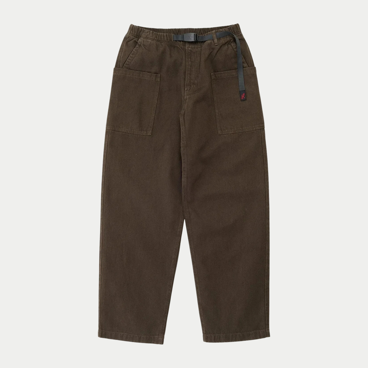 Pantalon Relaxed Hemp Earth Gramicci - packshot face à plat, ceinture sanglée nylon et poches plaquées