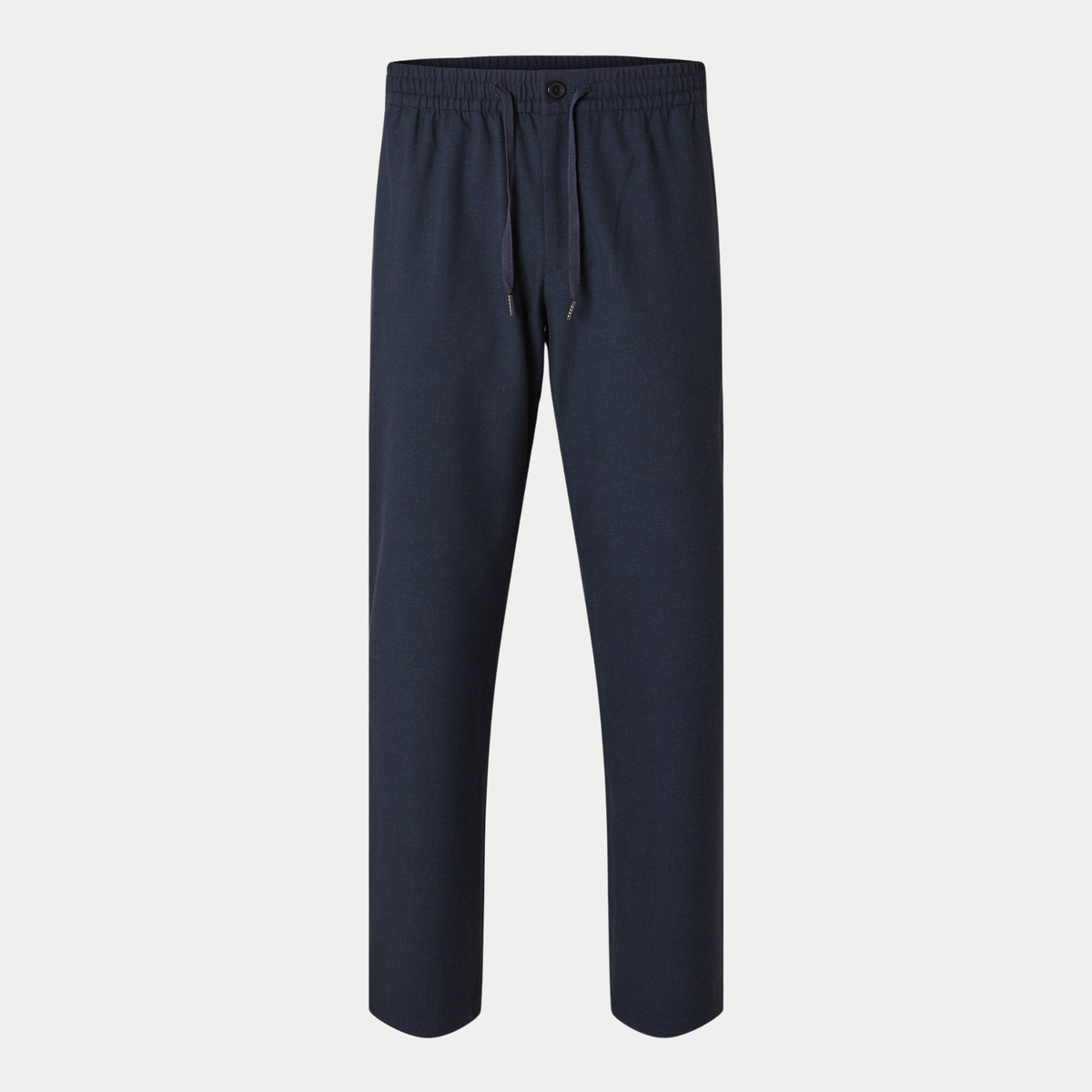 Pantalon Robert Droit Bleu Marine Selected Homme - vue de face à plat, taille élastiquée à cordon et bouton