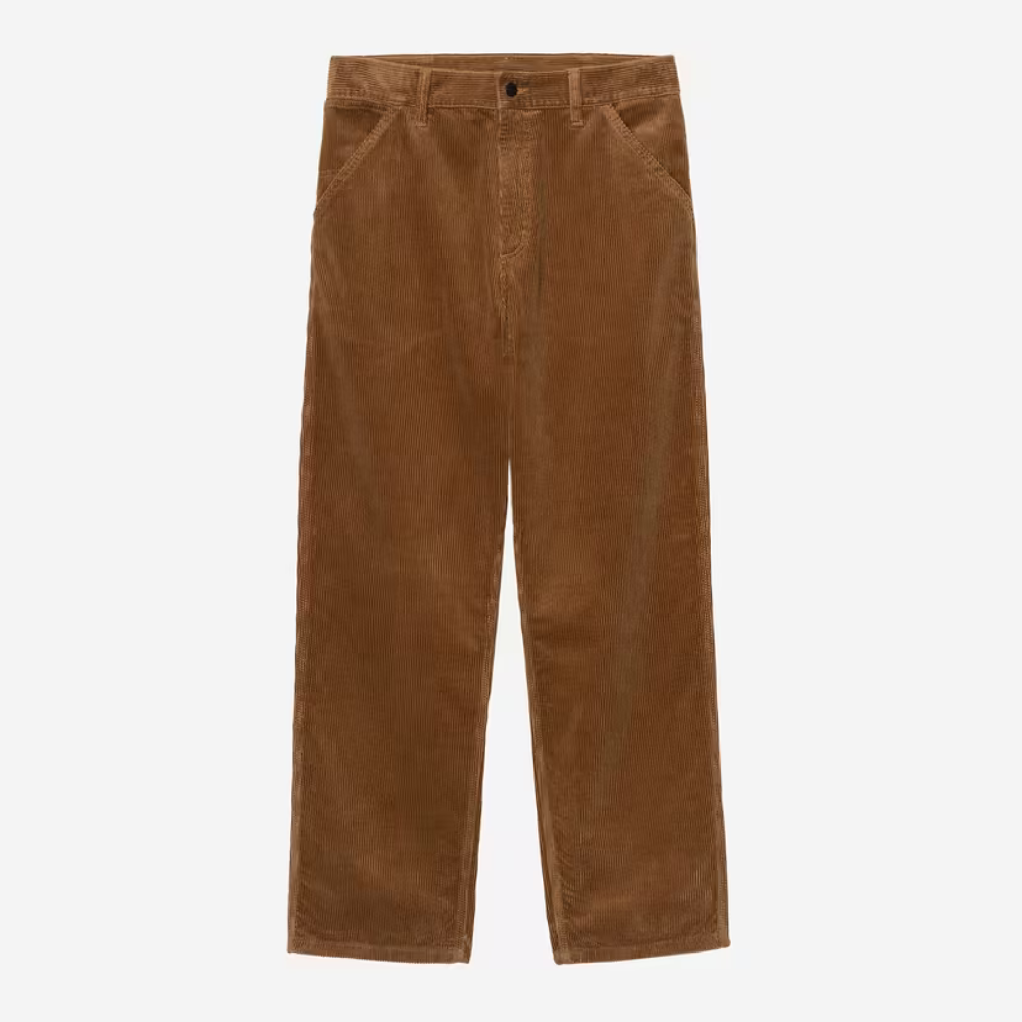 Simple Pant Carhartt WIP en velours côtelé marron WIP H Brown, vue de face à plat, poches avant et braguette zippée
