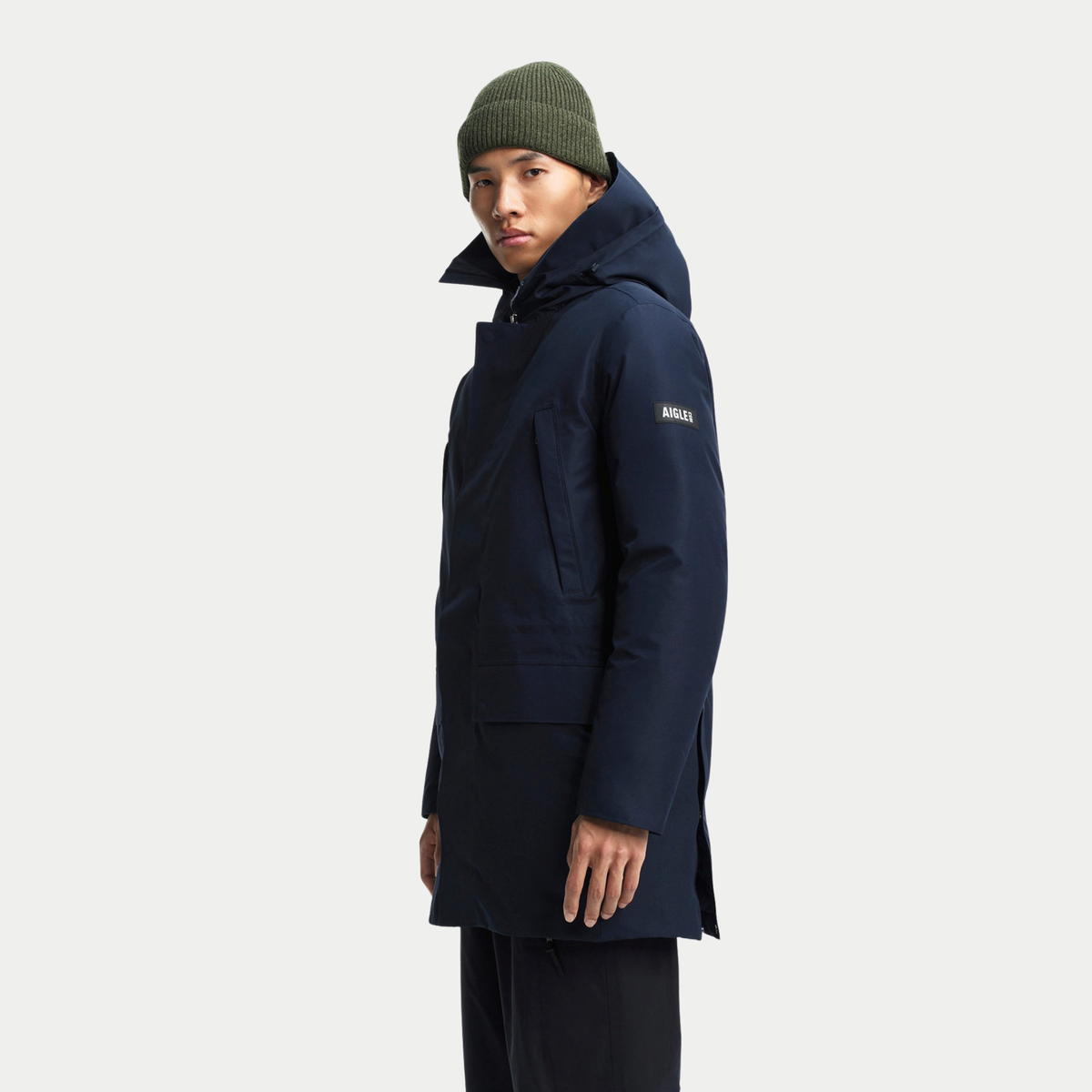 Parka duvet bleu marine vue de profil