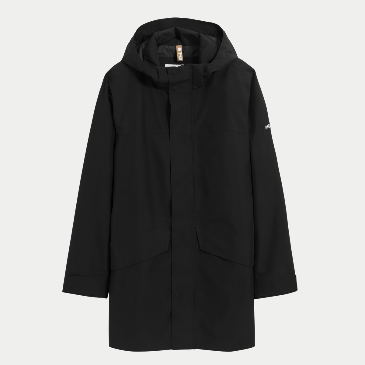 Parka T-KIT Aigle noire à plat, capuche amovible et col montant
