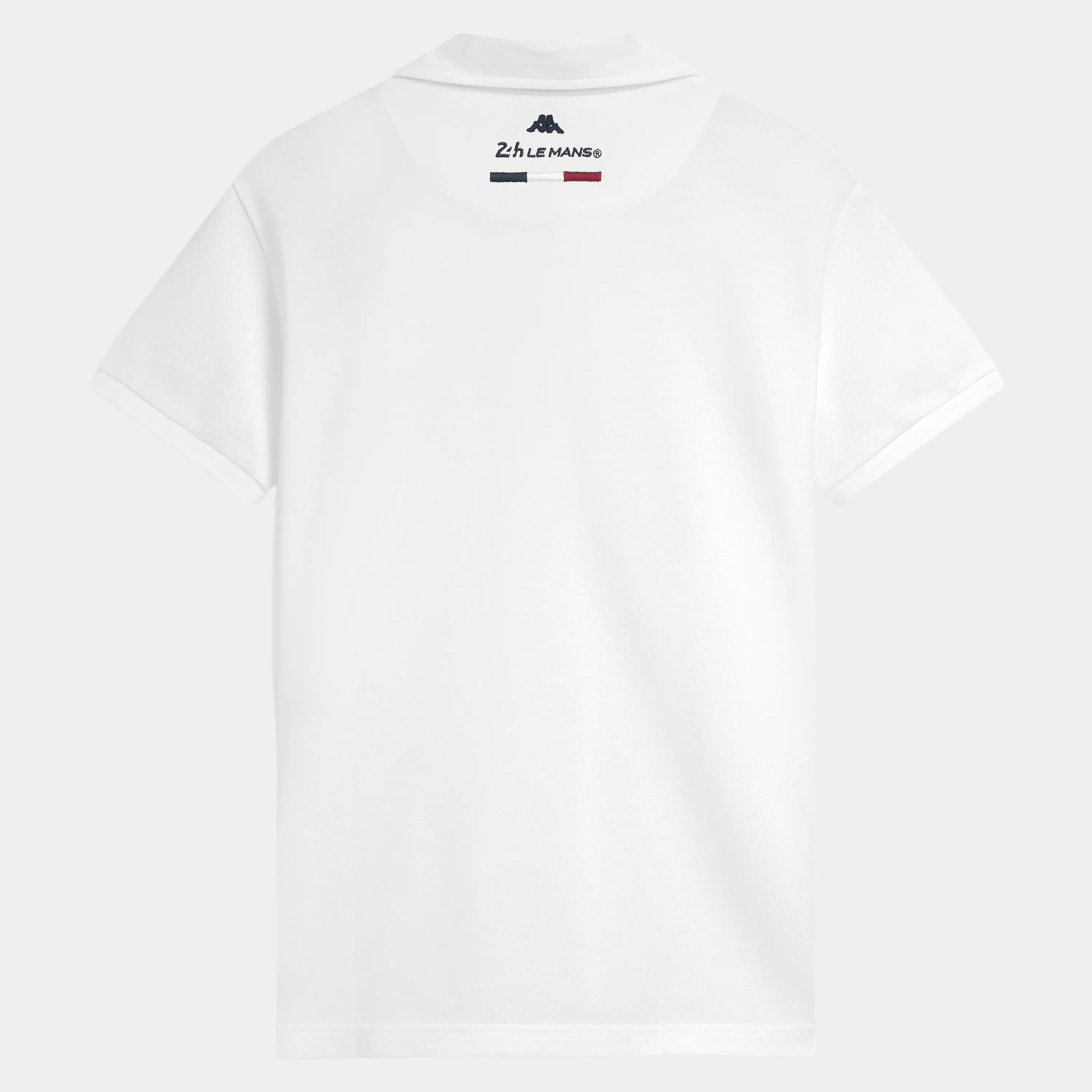 Polo Kappa Fangione 24H Le Mans blanc — détail logos contrastés