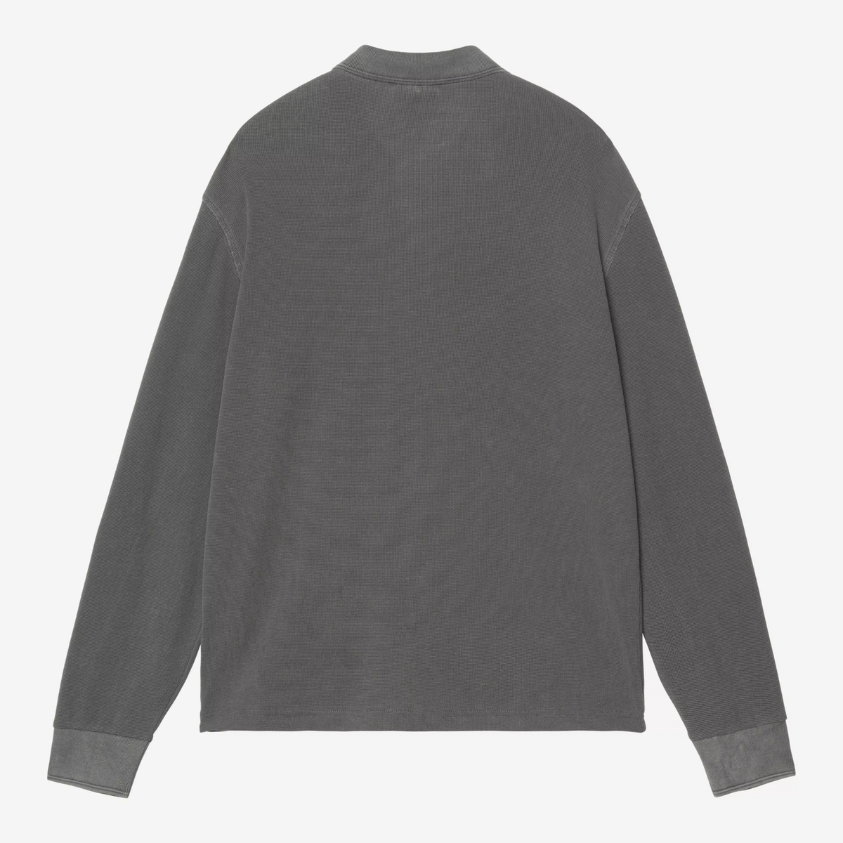 Dos à plat du Polo Rugby Waffle gris Carhartt WIP : maille gaufrée unie, épaules découpées et poignets en maille plate