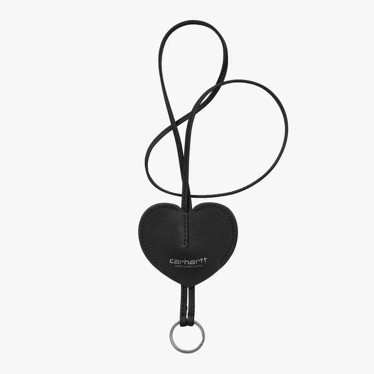Porte-clés Hartt Key Bell noir en entier : cœur de cuir, lanière double et anneau métal argenté en bas