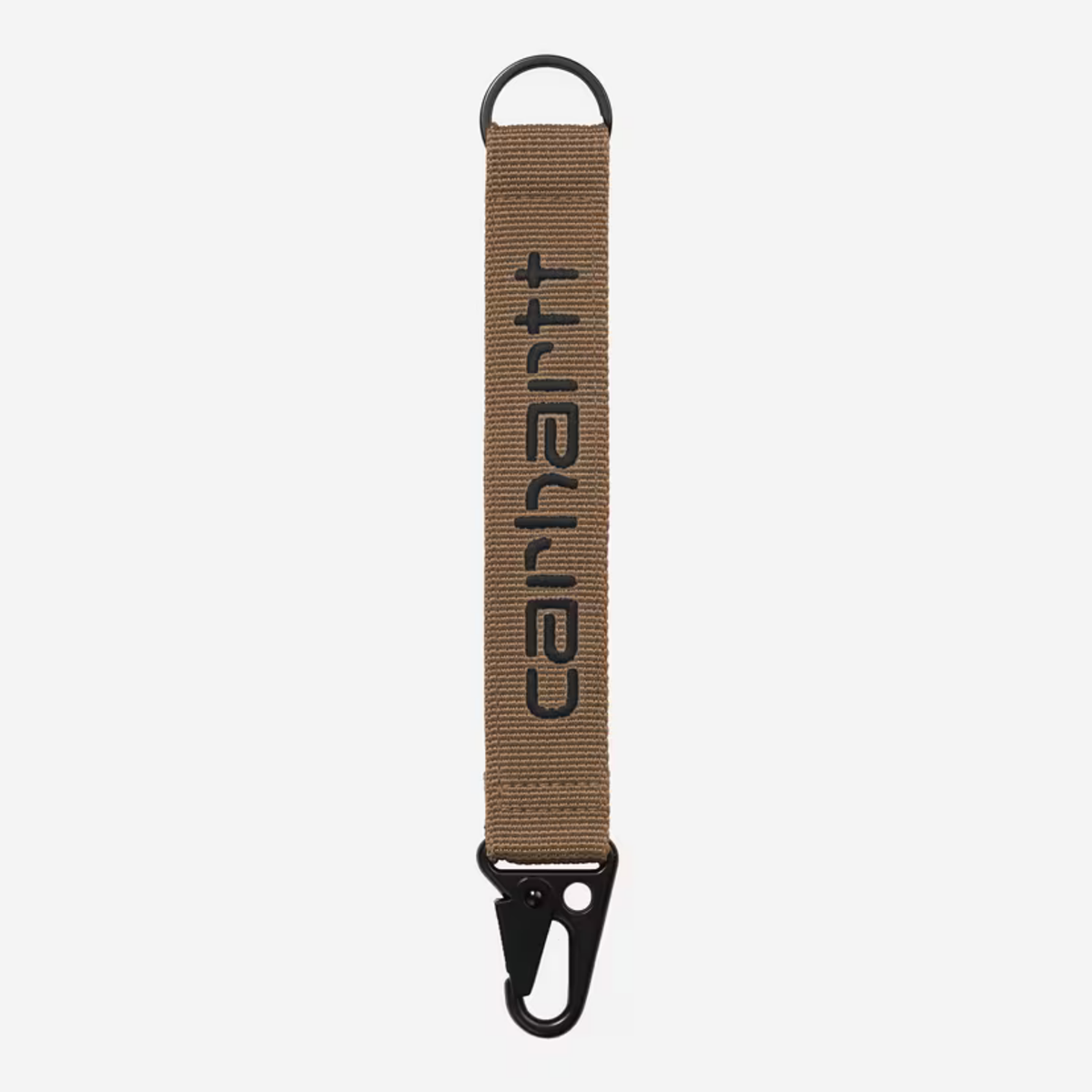 Porte-clés Jaden Carhartt WIP coloris WIP H Brown : sangle tissée brun camel, Script brodé noir, mousqueton pince