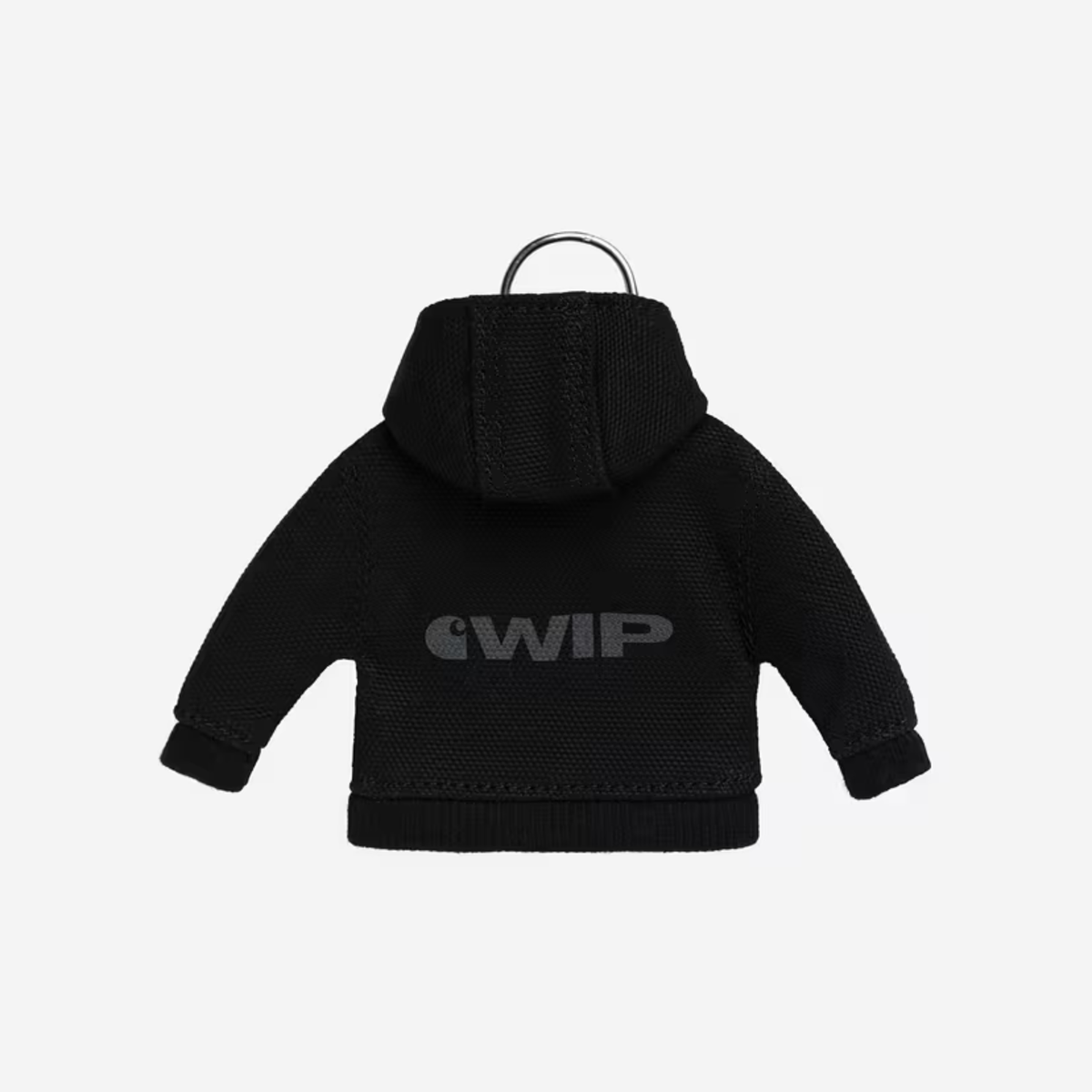 Porte-clés Mini Active Jacket noir Carhartt WIP vu de dos : logo C WIP gris ton sur ton et capuche en toile noire