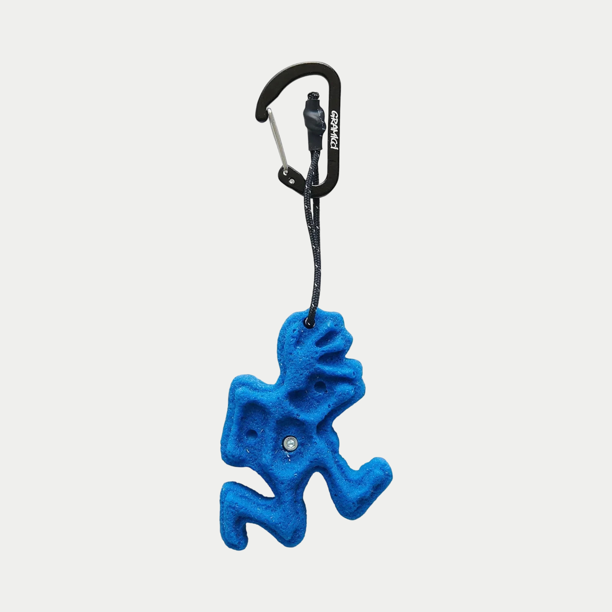 Porte-clés Running Man Bleu Gramicci - prise d'escalade bleue en forme de running man suspendue à son mousqueton