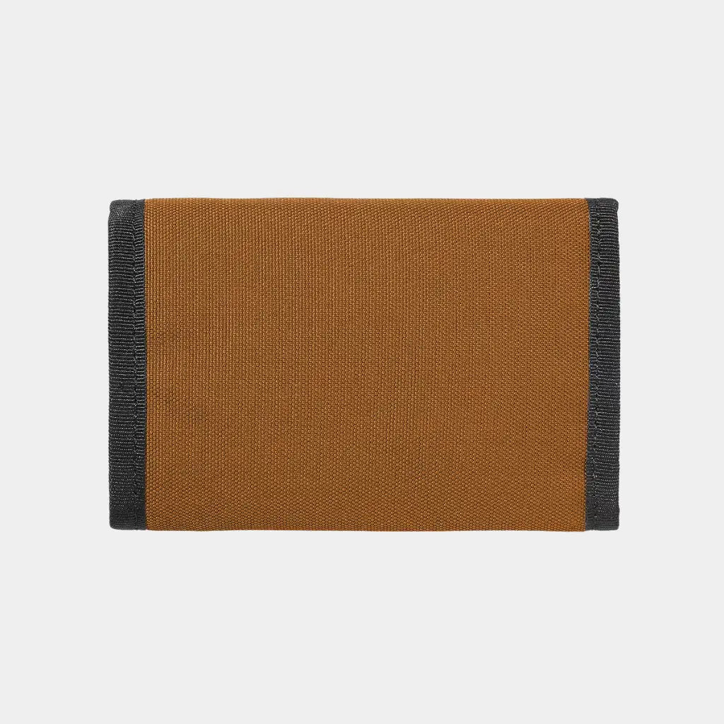 Verso lisse du portefeuille Alec Hamilton, toile brun caramel uniforme encadrée de deux bandes noires
