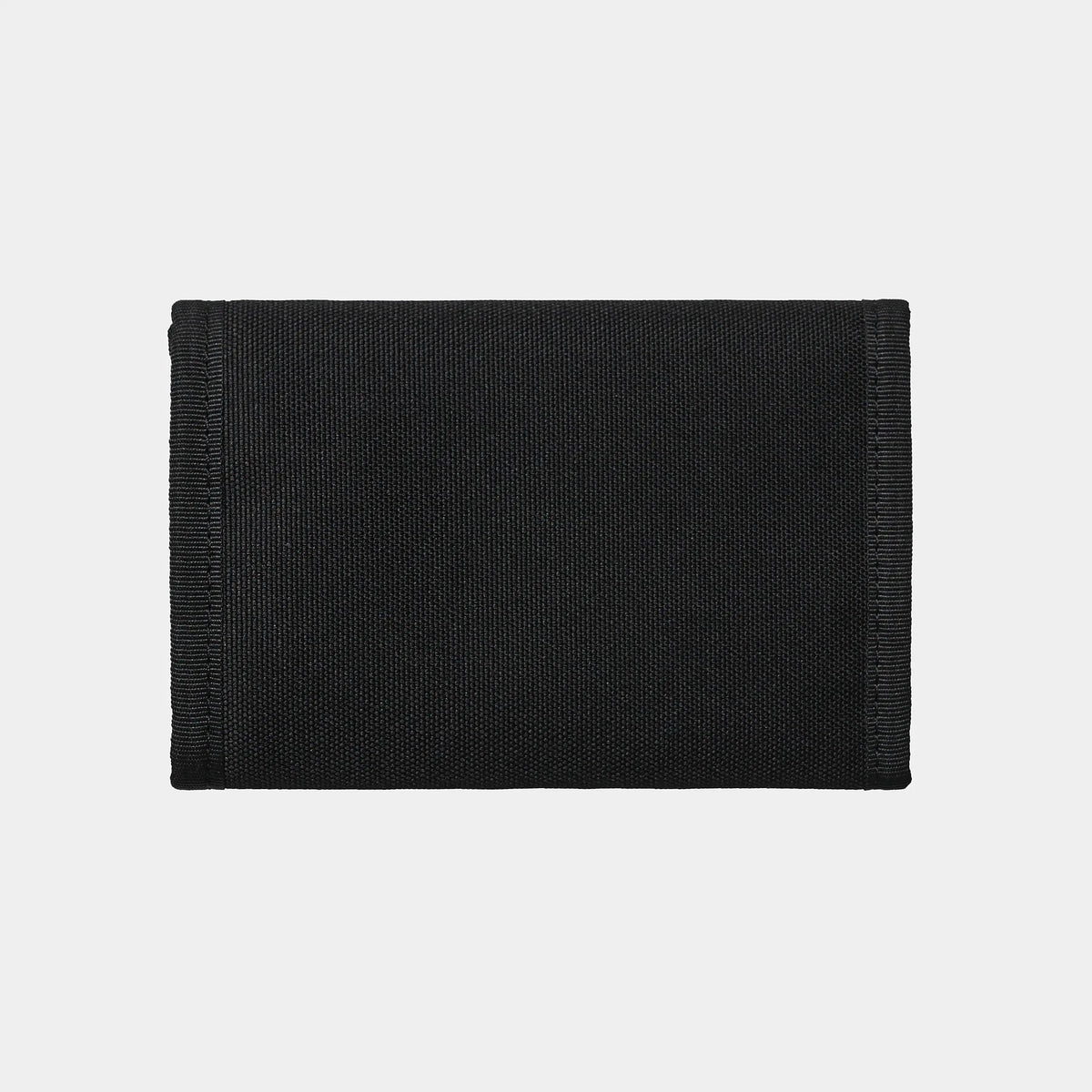Revers du portefeuille Alec noir : toile unie sans logo, tissage à gros grain et rabats latéraux repliés