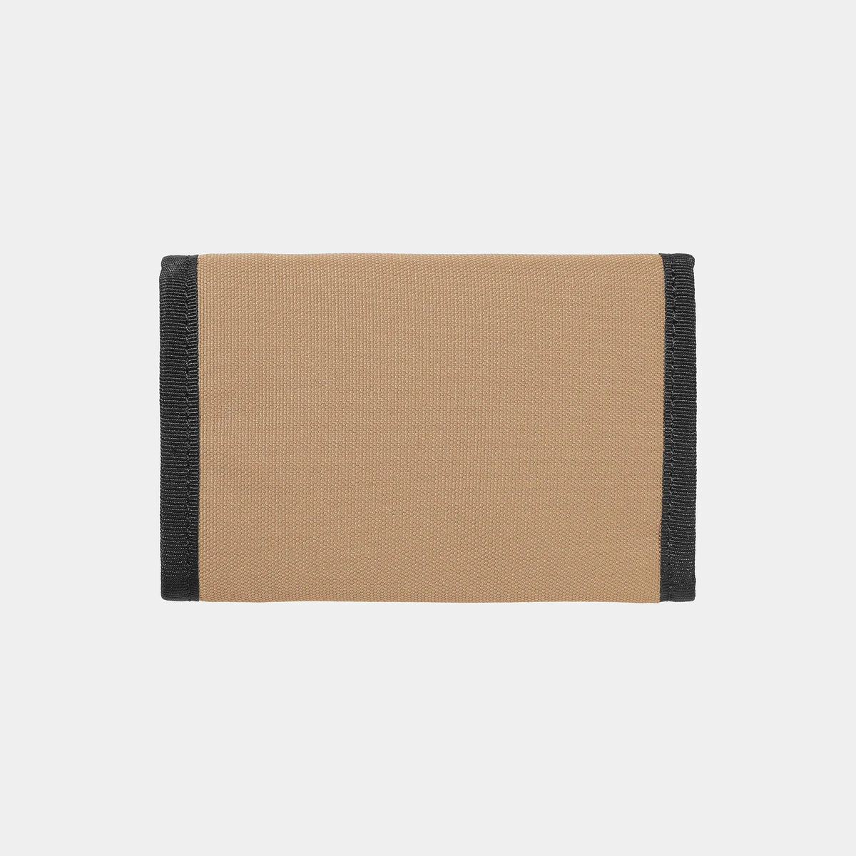 Dos du portefeuille Alec Peanut, toile beige sable au tissage régulier, bordures noires sur les deux tranches