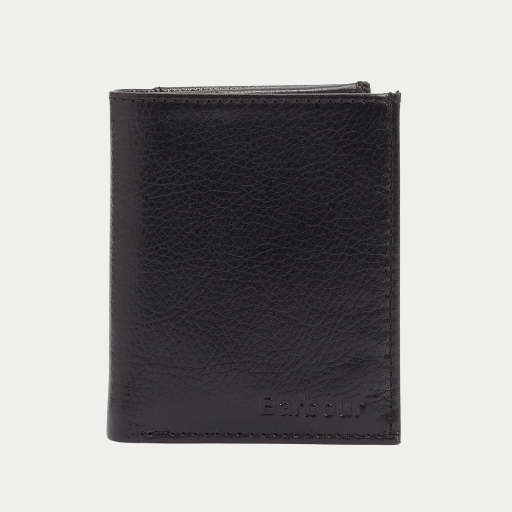 Portefeuille Colwell noir Barbour - face fermée, cuir grainé et logo embossé ton sur ton