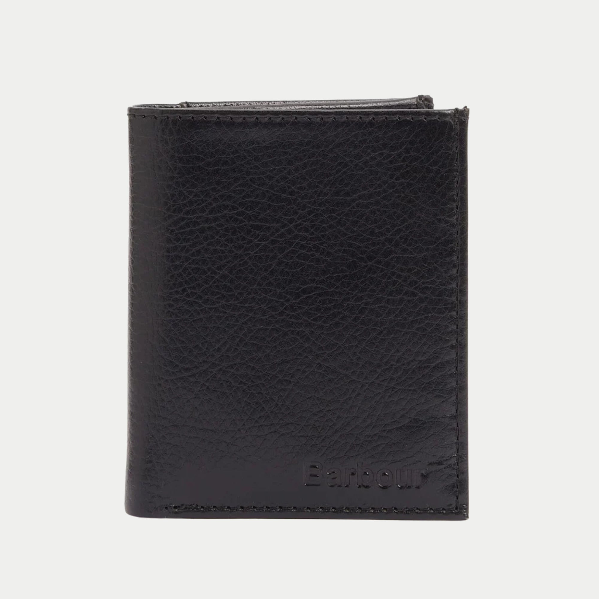 Portefeuille Colwell noir Barbour - face fermée, cuir grainé et logo embossé ton sur ton
