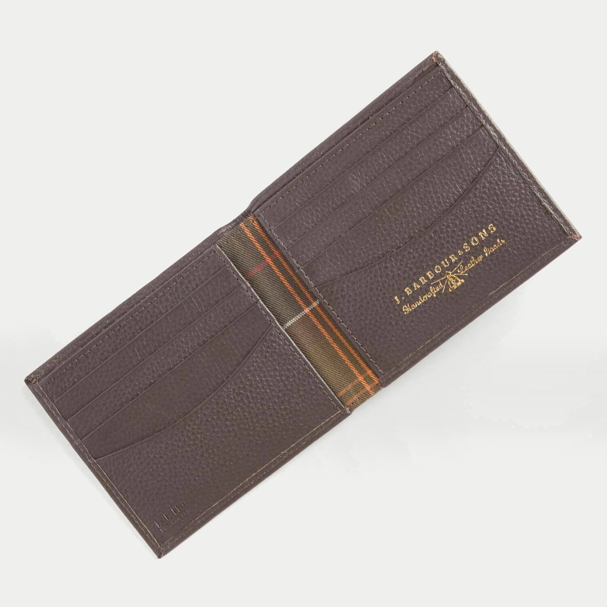 Portefeuille Amble marron Barbour - ouvert, fentes cartes et doublure tartan Classic