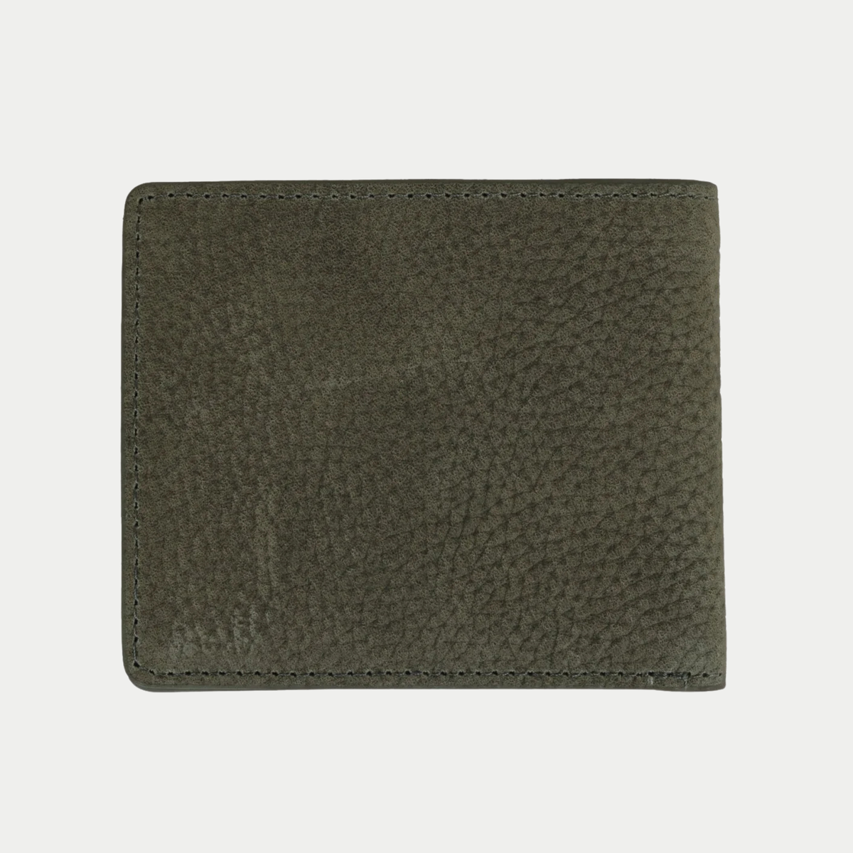 Portefeuille Faguo en cuir grainé vert foncé vu de dos, cuir uni et surpiqûres ton sur ton
