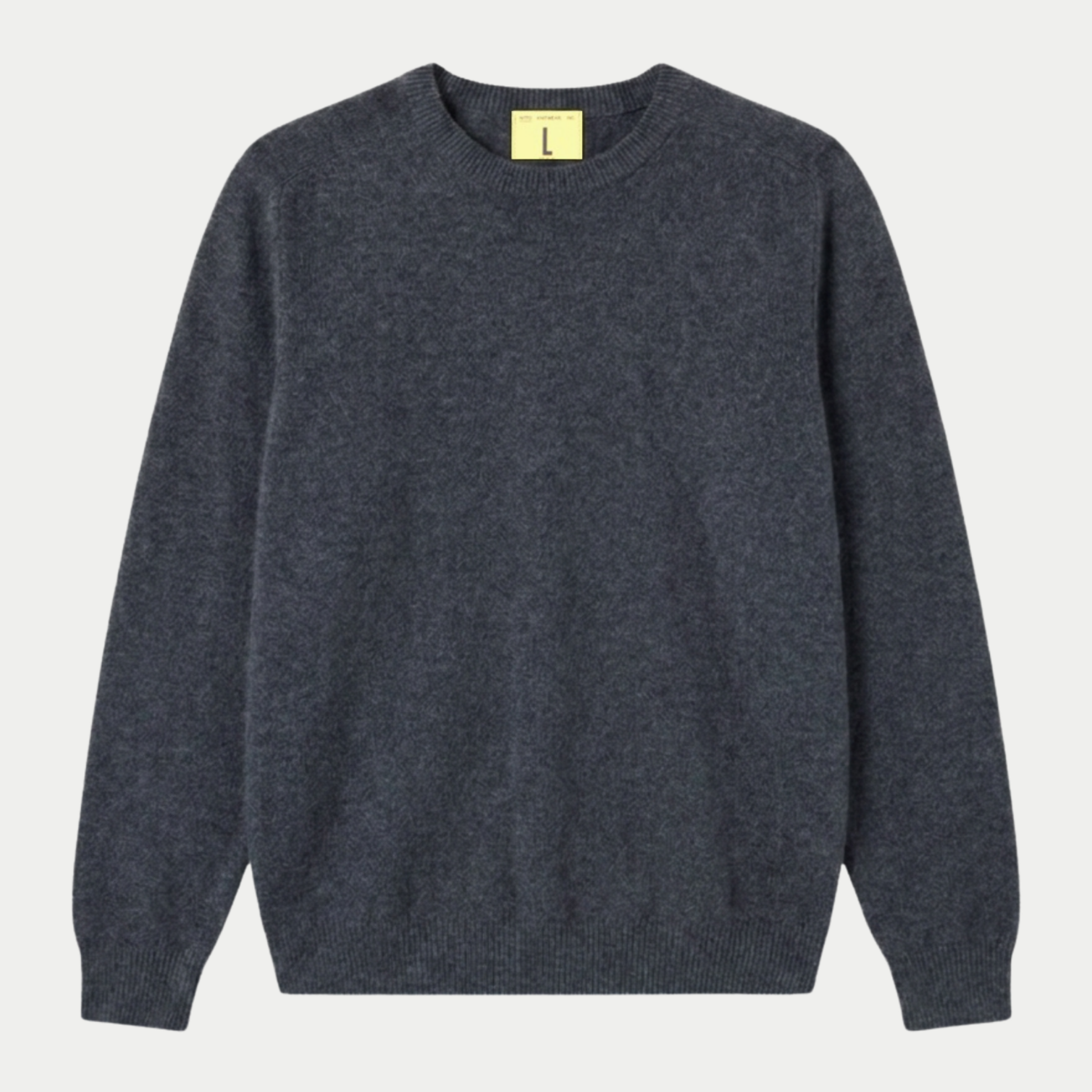 Pull Armen bleu marine chiné Nitto Knitwear, col rond côtelé et maille duveteuse, vue de face à plat