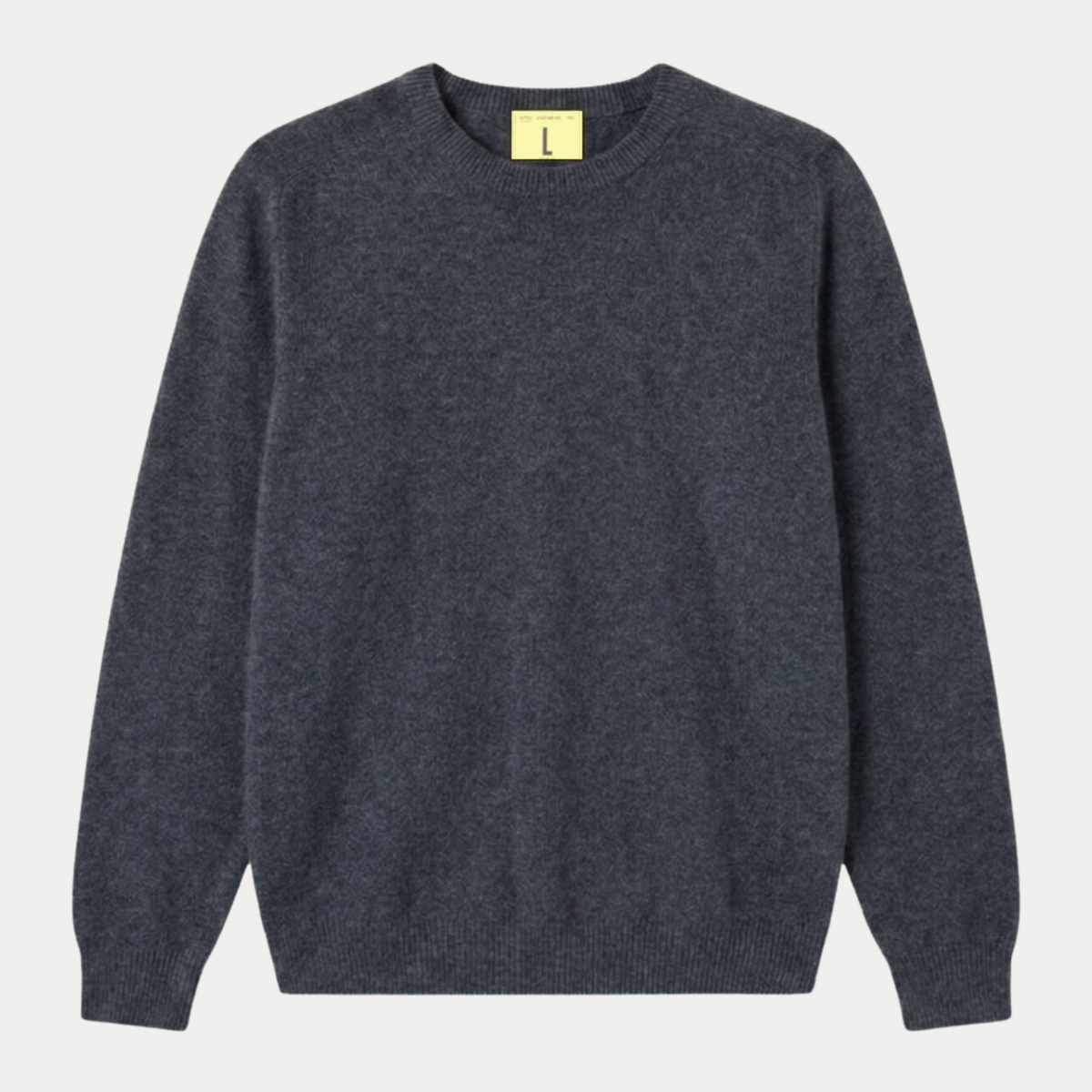 Pull Armen bleu marine chiné Nitto Knitwear, col rond côtelé et maille duveteuse, vue de face à plat